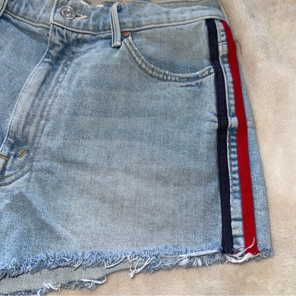 MOTHER Superior Denim Easy Does It Short Blue Thanks Again Racer Wash Size 27 - Picture 7 of 14